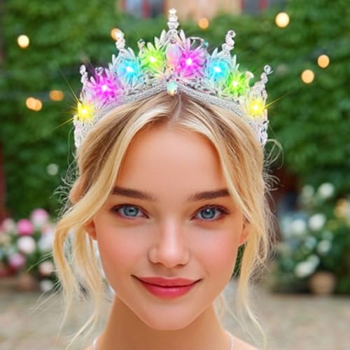 Brishow Light Up Fantasy Rhinestone Gold Crowns,Bridal Wedding Tiaras,Queen Headpiece Jewelry for Women