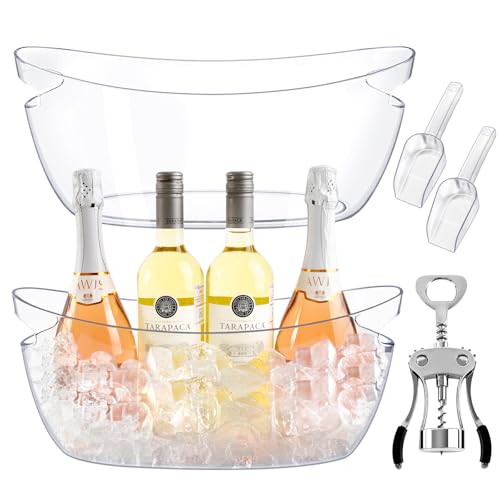Ice Buckets for Parties 2 Packs,Ice Bucket with Scoops&Metal Wine Bottle Opener,Large Acrylic Ice Champagne Buckets Tub fo...