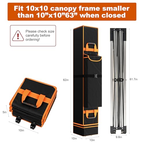10 x 10 x 62 inch Canopy Tent Storage Bag Replacement with Roller Wheels & Handles, 800D Waterproof Large Heavy Duty Pop U...