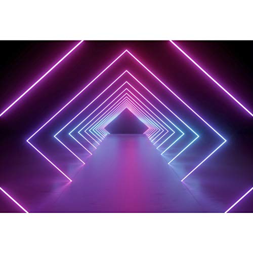 Yeele 5x3ft Neon Light Corridor Backdrop for Photography Futuristic Abstract Tunnel Let's Glow Party Background for Birthd...