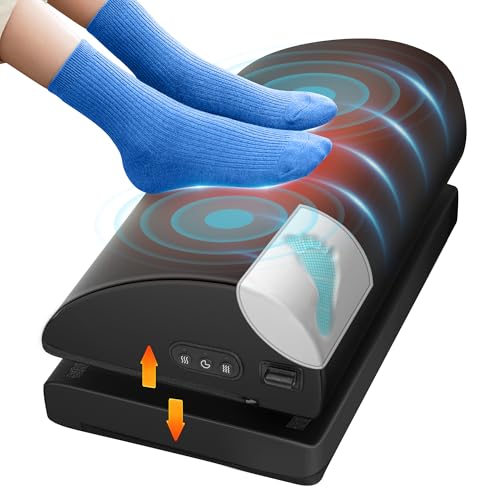 Foot Rest for Under Desk at Work, Heated Foot Stool with Vibration Massage, Adjustable Height Memory Foam Foot Stool,2 Hea...