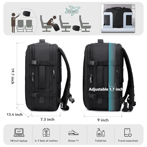 Carry on Travel Backpack for Men Women, Extra Large 50L Flight Approved Expandable Suitcase With USB/Type-C Charging Port,...