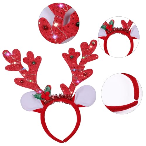 Xinoe 3 Pcs Christmas Antler Headband with LED Lights for Christmas Parties and Festive Decorations