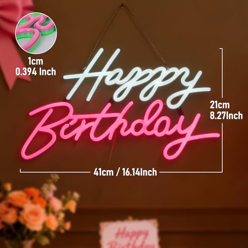Neoflarea Happy Birthday Neon Sign, Birthday Neon Signs for Wall Decor, USB Powered Dimmable Neon Light, LED Happy Birthda...