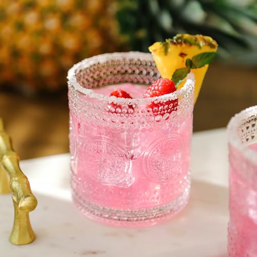 Hobnail Beaded Floral Clear Drinking Glasses Set of 6, (10 oz) Vintage Glassware Set by Kate Aspen| Cocktail Glass Set, Ju...
