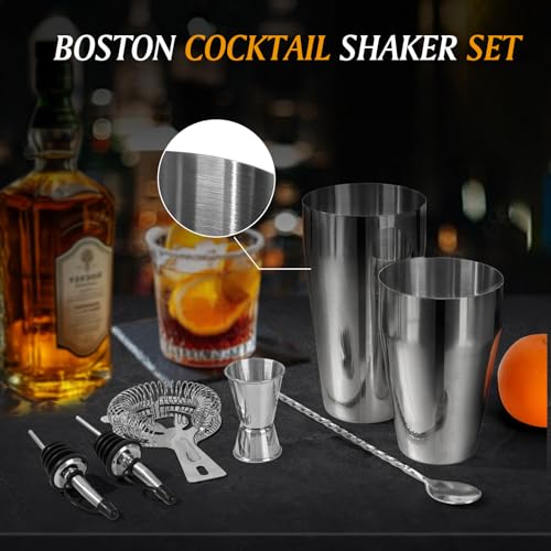 Mwellewm Cocktail Shaker Set, Boston Shakers Bartending Professional Bartender Kit Bartender Beginner Mixed Alcohol Martin...