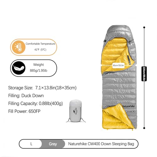 Naturehike 초경량 다운 추운 날씨용 침낭, 650FP 컴팩트 침낭 3-4계절용, 성인 및 어린이, 배낭여행, 캠핑, 하이킹, 여행용 압축 가방 포함