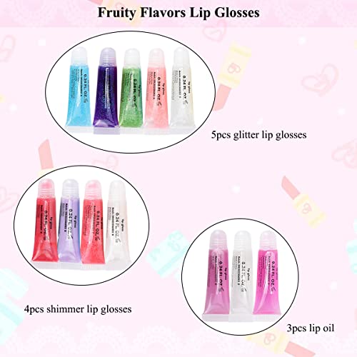 M&U Glitter Lip Gloss Set with Carrying Case, 12Pcs Assorted Flavors Moisturizing Shimmer Glossy Lip Party Favor Make-up f...