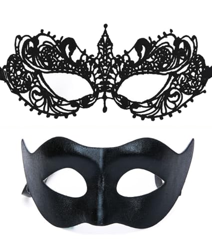 Luxdesc Couple Masquerade Lace Mask Set, Fit for Women and Men Venetian Halloween Masks