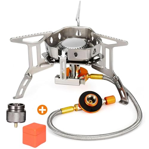 Portable Backpacking Stove with Piezo Ignition Windproof Camping Gas Stove Camp Stove Foldable Burner with Propane Caniste...