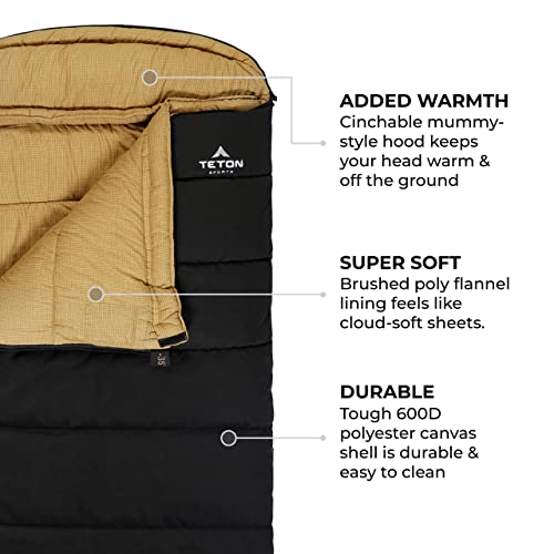 TETON Sports Deer Hunter Sleeping Bag, Warm and Comfortable Camping Sleeping Bag, Teton Tough Canvas Shell for Camping, Hu...