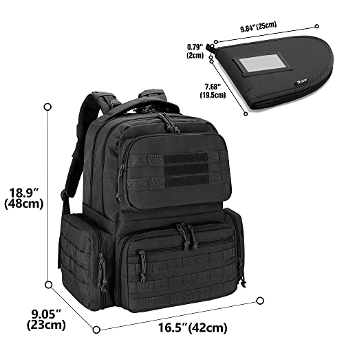 DSLEAF Tactical Pistol Backpack with 6 Pistol Cases, Gun Range Backpack with 10x Magazine Slots for Shooting and Hunting