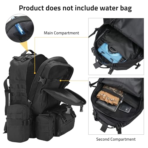 CVLIFE 60L Tactical Backpack for Men Women Military Large Army Rucksack With D-Ring Molle Clips Compass Accessories 3 Day ...