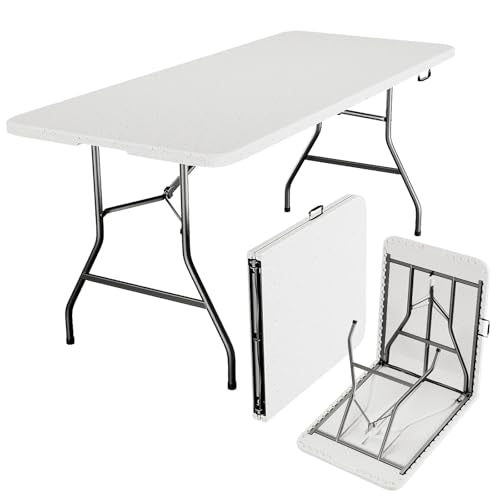 MAKE CHANGES Folding Table 6ft - Heavy Duty Plastic Table with Handle, Foldable & Portable, Fold-in-Half Utility Tables fo...