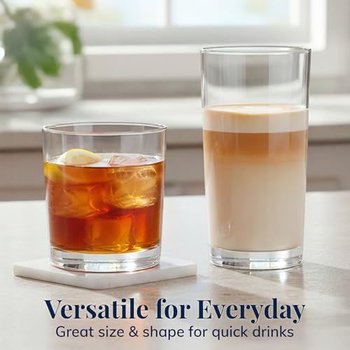 US Acrylic Classic Clear Plastic Reusable Drinking Glasses (Set of 8) 12oz Rocks & 16oz Water Cups | BPA-Free Tumblers, Ma...
