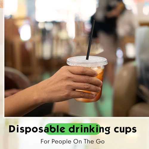 Ziliny 25 Set 12 oz Clear Plastic Cups with Lids and Straws, Disposable Iced Coffee PET Cups for Drinking Cold Beverage Ju...