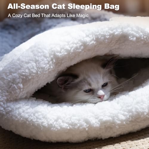 NODARKO Cat Bed Cave 4 in 1 Cat Sleeping Bag Cute Self Warming Cat Cave with Plush Portable Snuggle Sack/Hideway for Indoo...