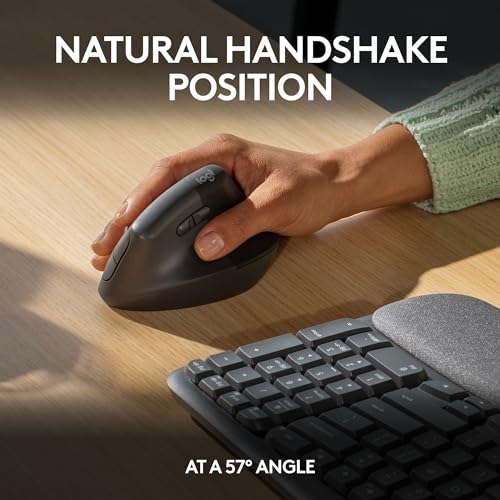 Logitech Wave Keys & Lift Vertical Mouse - Ergonomic Bundle — Wireless Keyboard with Cushioned Palm Rest & Vertical Wirele...