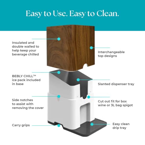 Bebly Box Drink Dispenser and Wine Dispenser | Walnut Design | Insulated - No Sweating - No Watered Down Drinks - Simple -...