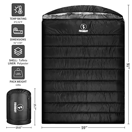 FORINBUY 0 Degree Double Sleeping Bag for Adults, 2 Person Cold Weather Queen Size Sleeping Bag for Camping, RV Travel, or...