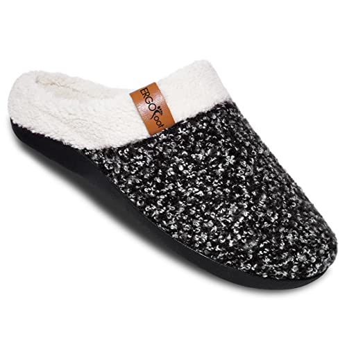ERGOfoot Orthopedic Slippers with Arch Support, Slip-On Knit Soft Sherpa Lining House Slipper, Plantar Fasciitis Relief, O...