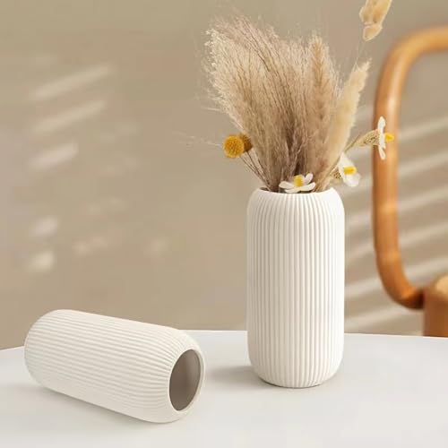 Ceramic Vase for Flowers – Modern Small Ribbed Textured Flower Vase for Home Decor, Pampas Grass, Decorative, Farmhouse, C...