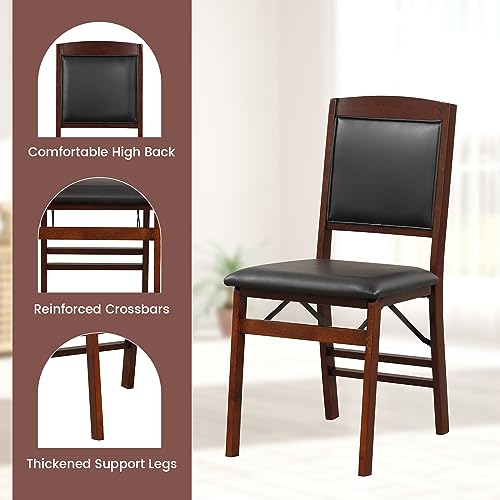 COSTWAY Folding Dining Chairs Set of 2, Wooden Kitchen Side Chairs w/Padded Seat, Solid Wood Frame, 400 LBS Load Bearing, ...