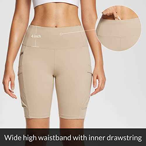 baleaf Women's Hiking Shorts High Waist Biker Shorts Close Fit Cargo Zip Pockets Running Outdoor Travel Workout