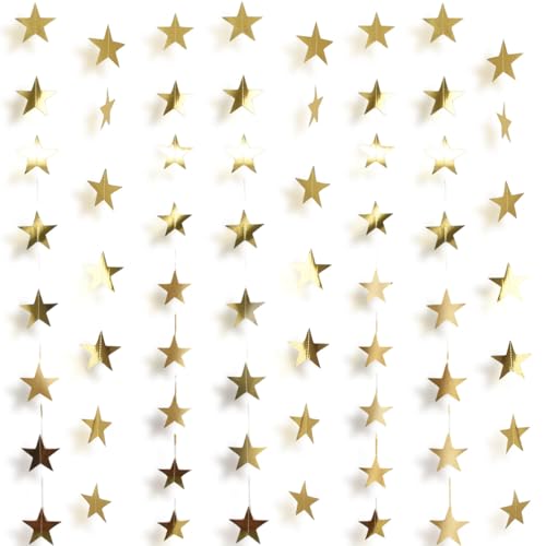 Rypyp 105Feet Gold Star Garland Hanging Graduation 2026 Party Supplies Decor- Golden Star Double Side Twinkle Paper Stars ...