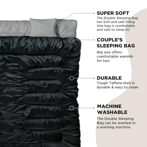 Double Sleeping Bag - XL Sleeping Bags for Adults Two Person - Queen Size Double Sleeping Bags for Adults 2 Person - Sleep...