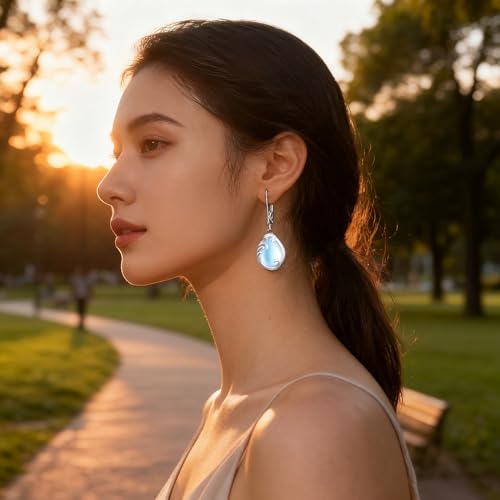 A Simple 925 Sterling Silver Tree Of Life Pendant Earrings, Elegant Colorful Teardrop Moonstone Drop Earring, Lightweight ...