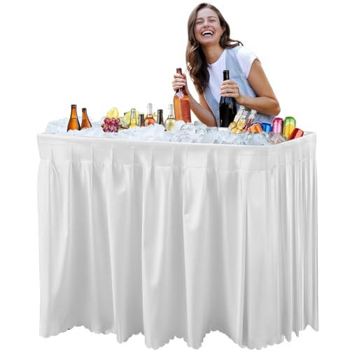 IWDOO 4 Foot Ice Cooler Table, Outdoor Cooler Table with Removable Matching Skirt and Shelf, Folding Ice Tables for Party,...