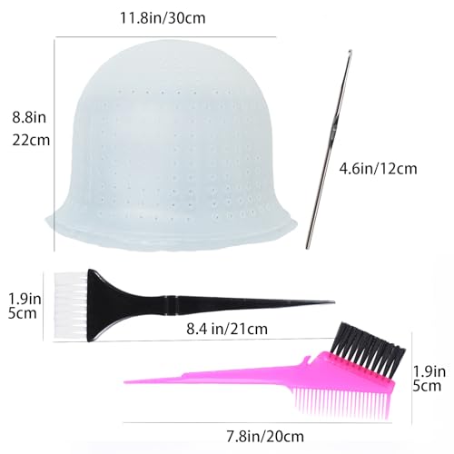 Pre-punched with Holes Silicone Highlight Cap Hair Color Set Professional Reusable Highlighting Cap with Hook Salon Hairdressing Dyeing Staining Tools for Women Men