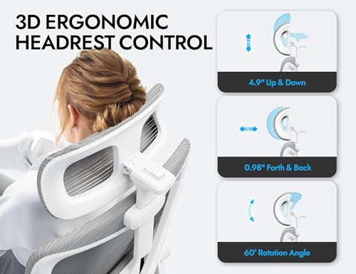 Ergonomic Office Chair: White Computer Desk Chair Comfy Gaming Chair for Adults - Office Chair with Lumbar Support & Headr...