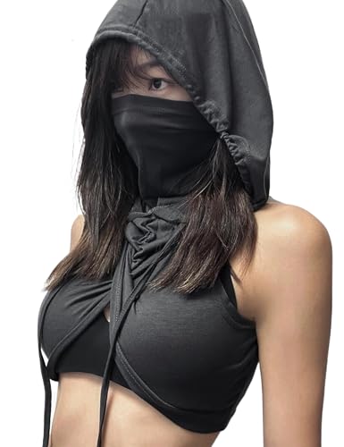ST.Manrdy Y2k Sleeveless Hooded Crop Top for Women - Sexy Rave Outfit, Streetwear Festival Top
