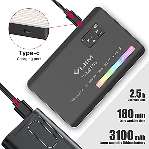 VIJIM VL120 RGB Video Light, Portable LED Camera Light Panel 0-360 Full Color, CRI 95+ 2500-9000K LED 3100mAh Rechargeable...