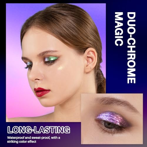CHARMACY Multichrome Glitter Liquid Eyeshadow, Chameleon Shifting Color, Holographic Metallic Eyeshadow, Long-Lasting Wea...