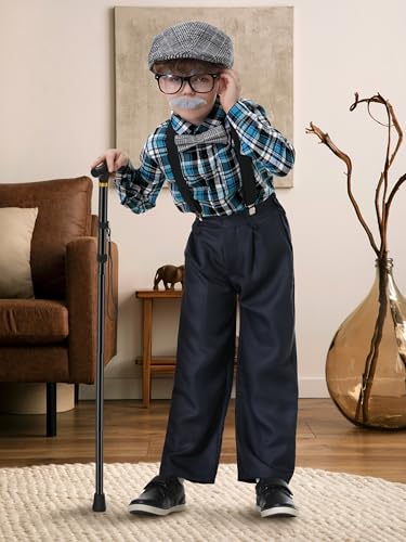 Gnodio 100 Days of School Costume for Boys Old Man Costume for Kids 100th Day of School Grandpa Dress up Outfit Accessories