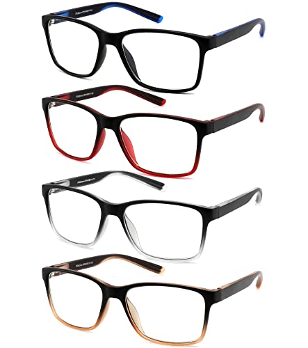 Reading Glasses for Men 4-Pack Stylish Computer Readers with Spring Hinges, Anti Glare/Eye Strain Filter UV Ray Blue Light...