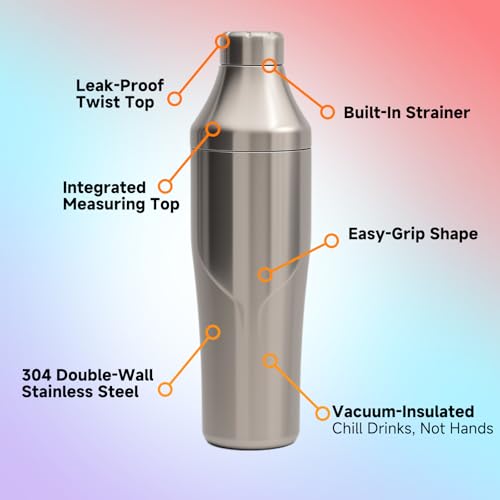 Lexenic Portable Cocktail Shaker Set,Premium Stainless Steel Vacuum Insulated Martini Shaker Kit,Bartender Kit Camping Coc...