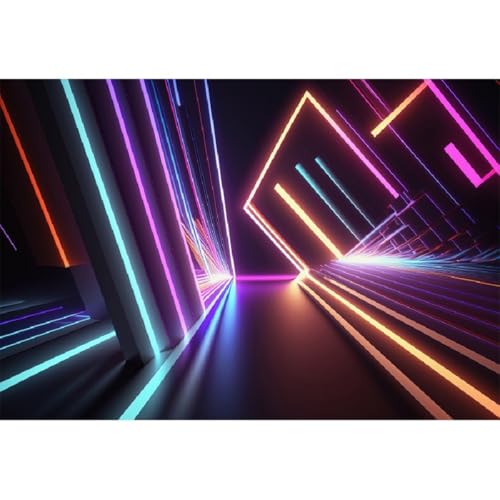 Yeele 5x3ft Abstract 3D Neon Backdrop for Photography Futuristic Abstract Neon Light Building Let's Glow Background for Bi...