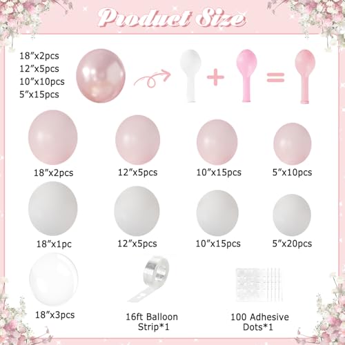 Pink Balloon Arch Kit 108Pcs Double Stuffed Balloons Garland Including Pink Pearl White Macaron Pink Balloons Different Si...