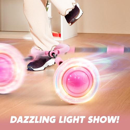 JOYIN Pink Ankle Skip Ball with Flashing Lights, Toy for Kids Indoor & Outdoor, Flashing Swing Ball Foldable Sports Toy, B...