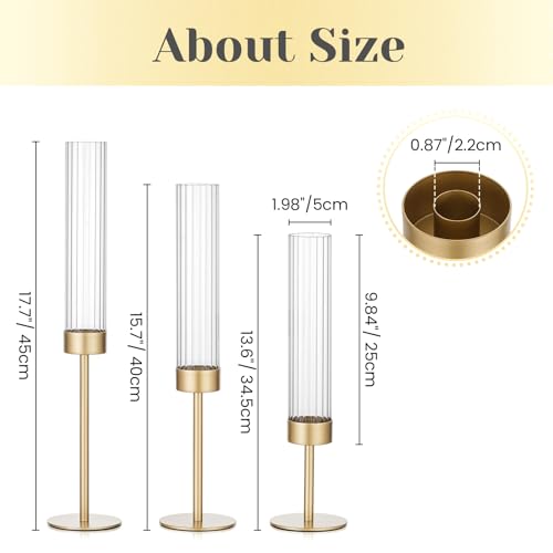 Hewory Gold Hurricane Candle Holders: Brass Candlestick Holders Set of 6 Tall Taper Candle Holders for Candlesticks Candle...