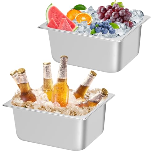 2 Pack Ice Bucket for Freezer,Freezer Ice Bin (large),Ice Buckets for Parties,Champagne Bucket,Stainless Steel Ice Bin for...