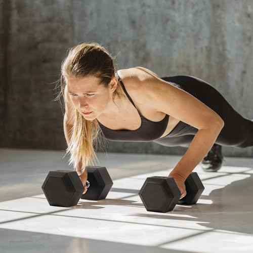 Fitvids Rubber Encased Hex Dumbbell Set Contoured Handle for Muscle Toning, Strength Building & Full Body Workout, 60LB, 100LB and 150LB Set