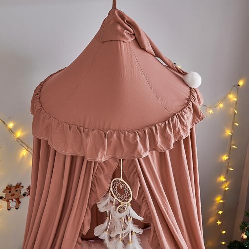 VETHIN Bed Canopy for Girls,Princess Round Dome Dreamy Mosquito Net Bedding Girls Room Castle Play Tent Hanging House Deco...