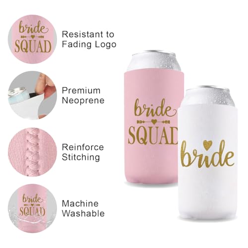 PartyGifts&Beyond Bridesmaid Gifts Can Cooler 10Packs Bachelorette Party Decorations Slim Can Cooler Bride Squad Can Sleev...