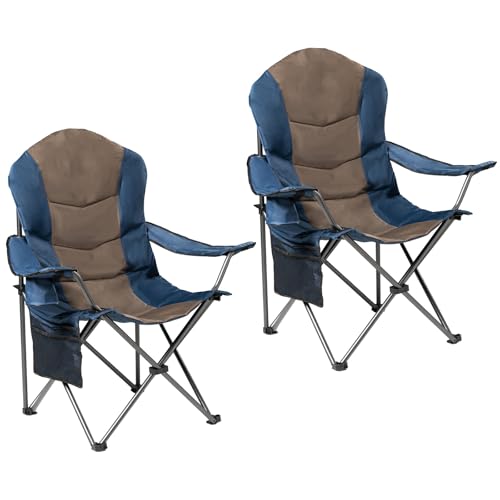 Foristrail 2 Pack Folding Camping Chairs for Adults - High Back Padded Outdoor Lawn Chairs with Lumbar Support & Cup Holde...