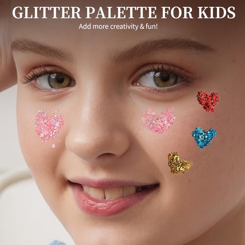 FANDAMEI Face Glitter, 2 PCS Face Glitter Gel 18 Grids, Body Hair Glitter for Kids Women for Makeup, Halloween Rave Concer...